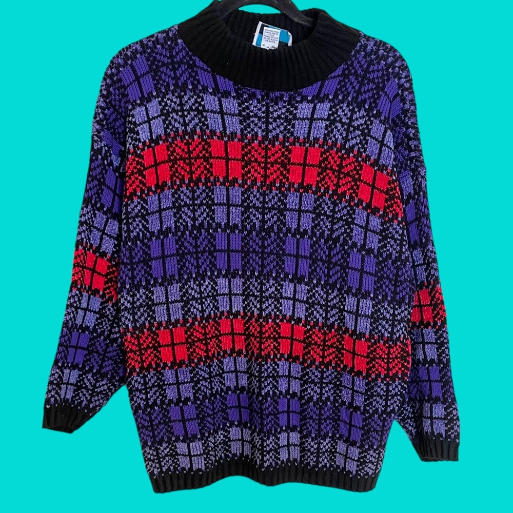 Vintage 80s Funky Pattern Knit Sweater.